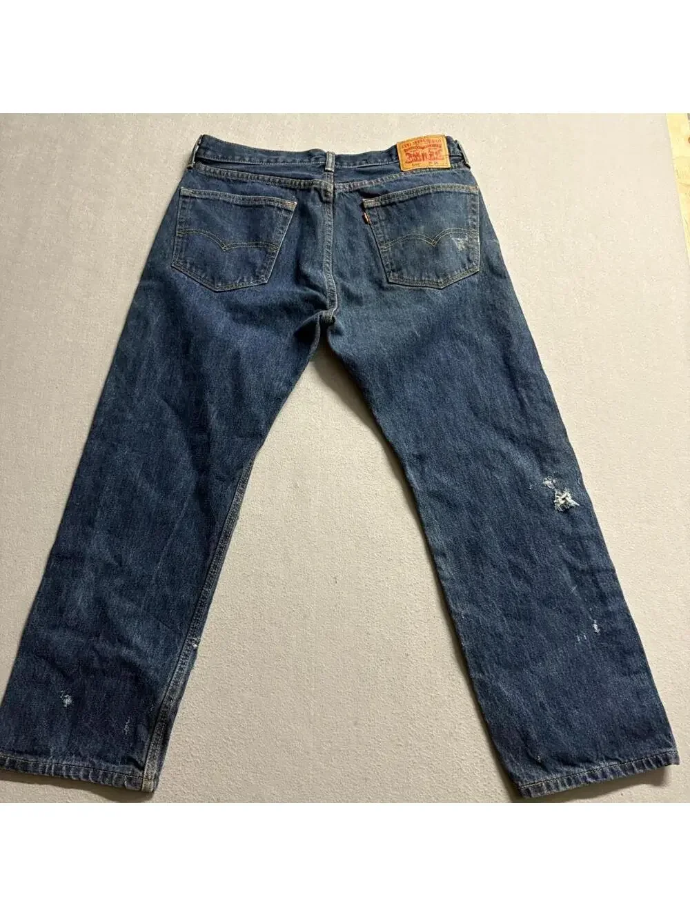Levis 505 Regular Fit Distressed Jeans Mens 36x29 Blue Denim Heavy Destroyed